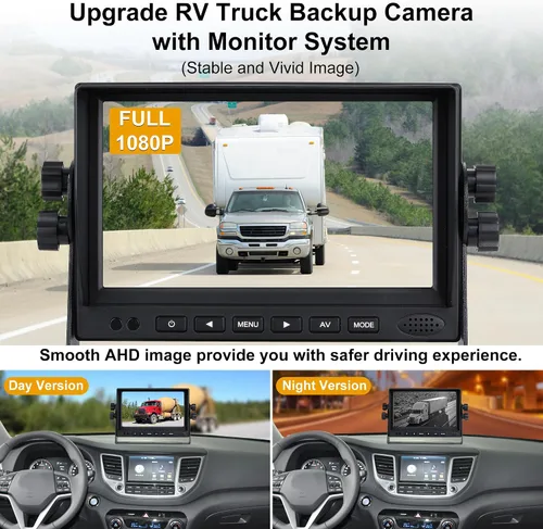 Vista 2 de Cámara de respaldo para caravana, HD 1080P cámara trasera con cámara de respaldo con monitor de 7 pulgadas para caravana, camión, remolque