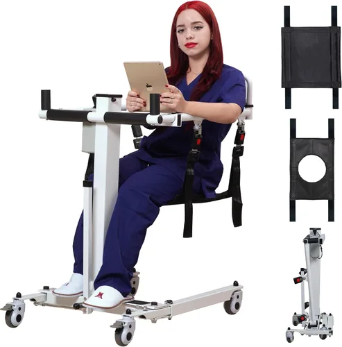 Vista 10 de Silla elevadora de paciente, silla de ruedas elevadora para el hogar, silla portátil de transferencia para ancianos, altura ajustable con dos