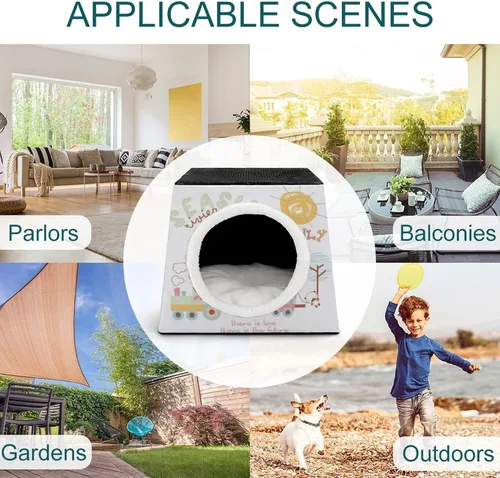 Vista 3 de Cama plegable para gatos y gatos, con cojín extraíble, diseño de conejo, mono y panda