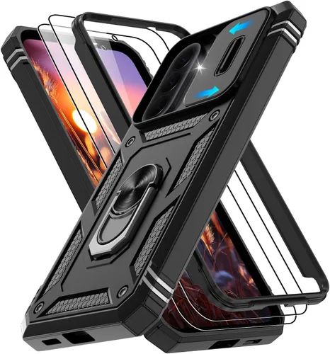 Vista 200 de Gritup Funda para Google Pixel 6 con cubierta deslizante para cámara y protector de pantalla (2 unidades), soporte de anillo giratorio 360°, funda