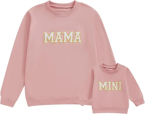 Vista 16 de Mommy and Me - Conjunto familiar de manga larga con cuello redondo y estampado de letras Rosado Rojo