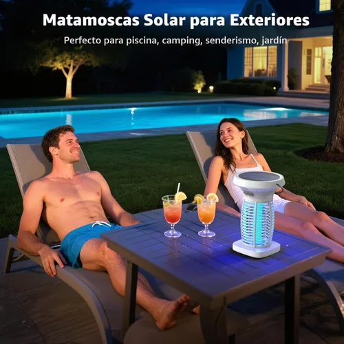Vista 8 de OnBeam Solar Bug Zapper Outdoor, 4200V Electric Mosquito Killer for Patio Blanco luminoso