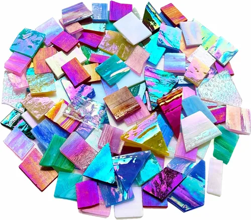 Vista 6 de Coloridos restos de vitrales, mosaico de vidrio transparente para manualidades a granel, hojas de vitrales irregulares, paquete de valor de 35 onzas