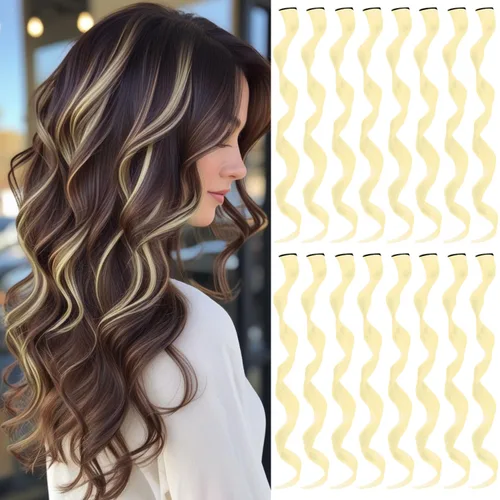 Vista 24 de 16 extensiones de cabello sintético rizado y ondulado con clip, para niñas y mujeres, coloridos resaltados para fiestas, cosplay, festival, regalo