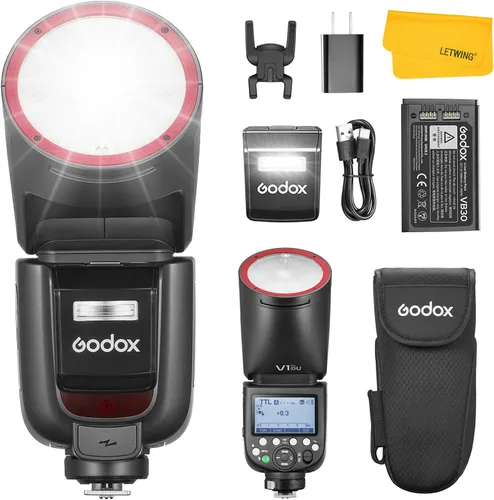 Vista 11 de GODOX V1 Pro F Flash para Fuji, 2.4G TTL Flash de cámara de cabeza redonda para Fujifilm HSS 1/8000s, batería de iones de litio de carga USB-C, 500