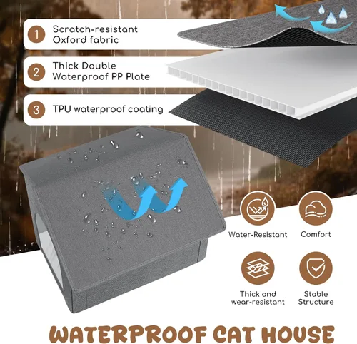 Vista 4 de Casa para gatos al aire libre resistente a la intemperie, casas aisladas para gatos al aire libre/interior para el invierno, refugio impermeable