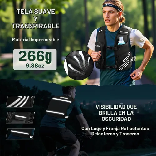Vista 6 de Chaleco de Correr para Hombres y Mujeres, Chaleco de Hidratación para Correr con Botella Suave de 500ml y Bolsillo para Teléfono con Pantalla