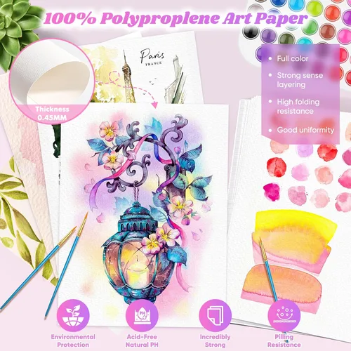Vista 3 de 100 hojas de papel de acuarela, papel de color agua blanca de 4 x 6 pulgadas, 140 libras/10.58 oz/m², papel de color agua de prensa en frío