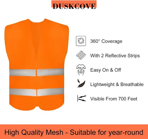 Vista 2 de DUSKCOVE Paquete de 10 chalecos de seguridad de alta visibilidad con 2 tiras reflectantes Hi Vis para hombres y mujeres, chalecos de construcción