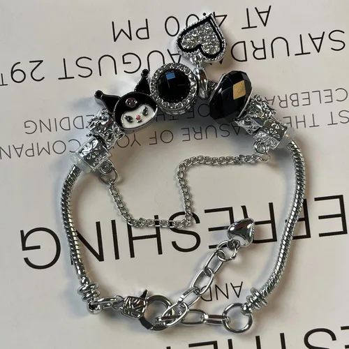 Vista 3 de Pulsera con dijes Kawaii, pulsera ajustable de Hello Kitty, regalos de joyería de moda para mujeres y niñas