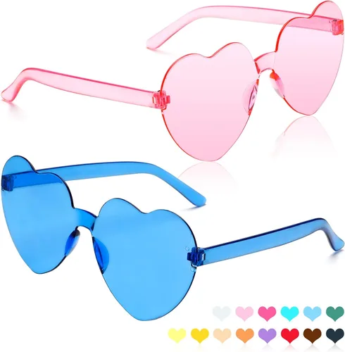 Vista 106 de Lentes de sol con forma de corazón, 2 pares de lentes de sol en forma de corazón, gafas de sol rave para mujeres, regalos de fiesta