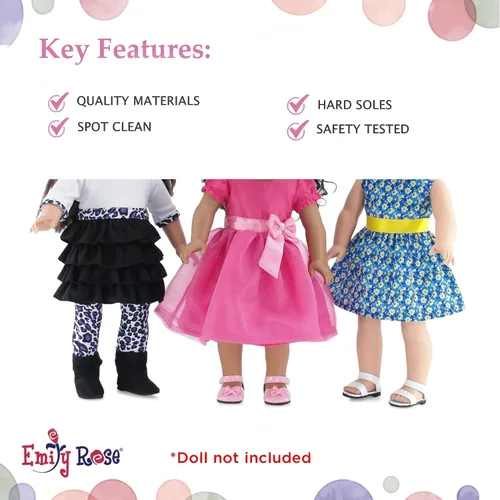 Vista 5 de Emily Rose Ropa para muñecas: paquete de 3 zapatos de muñeca de 18 pulgadas, juego de regalo de valor: zapatos rosados, sandalias blancas y botas