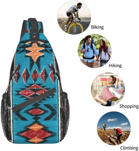 Vista 5 de QISENTIS Mochila cruzada casual para el hombro, gimnasio, deportes, viajes, senderismo, mochila pequeña para mujeres y hombres, Patrón geométrico