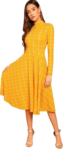 Vista 7 de Floerns - Vestido de cuello alto a cuadros para mujer Verde