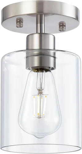 Vista 9 de Lámpara de techo semiempotrada de 1 luz, lámparas de techo de níquel cepillado, lámparas modernas para montaje en techo, luces de techo con pantalla