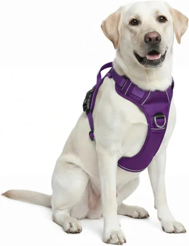 Vista 13 de Arnés sin tirones para perro, con 2 clips para correa, chaleco Oxford reflectante ajustable para mascotas con asa de fácil control para perros Negro