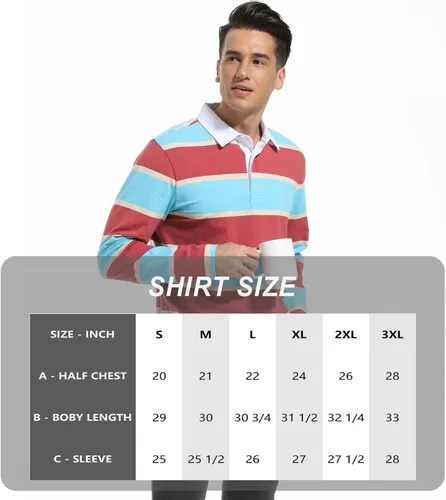 Vista 6 de VANLYTK Polo para hombre de manga larga que absorbe la humedad, cuello a rayas, para golf y rugby