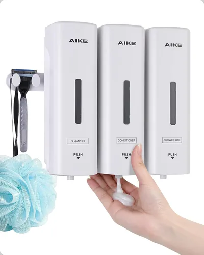 Vista 13 de AIKE EasyPush - Dispensador de jabón líquido para montaje en pared, 11.8 Negro