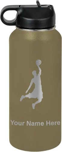 Vista 21 de LaserGram Botella de Agua Personalizada, Basketball Slam Dunk Man, Acero Inoxidable de Doble Pared con Aislamiento al Vacío con Pajita Abatible