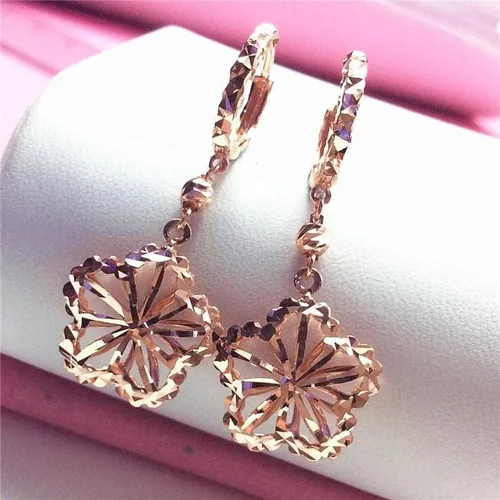 Vista 3 de SAGEKING 2024 New 585 Purple Gold Hollow Luxury Flower Ear Buckle Fashion Exquisite Jewelry 14K Rose Gold Drop Earrings For Women For Girlfriend