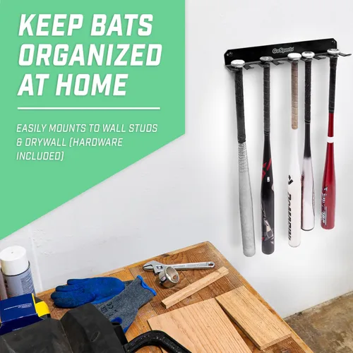 Vista 6 de GoSports Bastidores para bates de béisbol y sóftbol, negro o rojo, capacidad para 16 murciélagos, montaje en pared o clip en valla de dugout