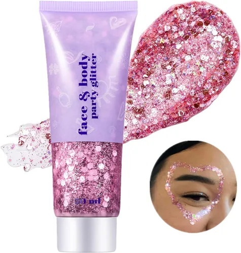Vista 17 de Go Ho Brillantina azul para rostro y cuerpo, pintura facial azul de Halloween, gel brillante de sirena, lentejuelas gruesas holográficas para ojos