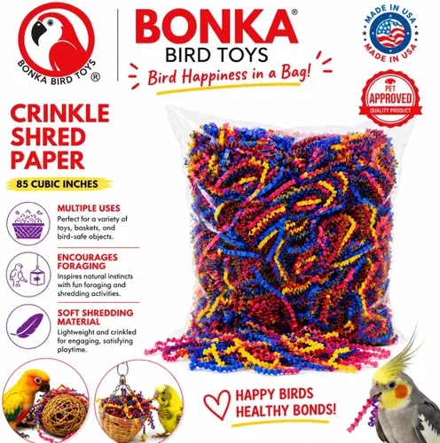 Vista 9 de Bonka Bird Toys 1654 Pk3 Crinkle Paper Shred Loros Conures Amazonas Forrajeo Cesta Llenadora