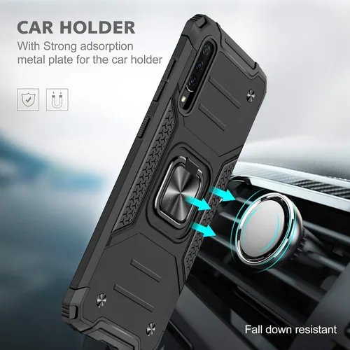 Vista 3 de Asuwish Funda compatible con Samsung Galaxy A70 y protector de pantalla de vidrio templado, accesorios para celdas, soporte de anillo, fundas Negro