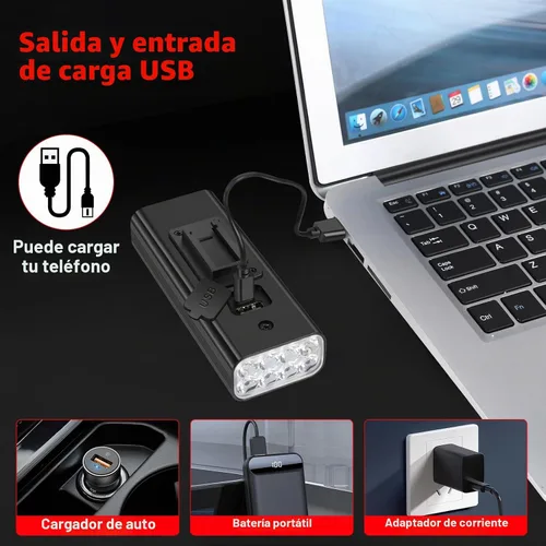 Vista 4 de Suruid 6 luces LED brillantes para bicicleta con soporte ajustable, faro de bicicleta recargable, impermeable Ipx-6, accesorios para bicicleta