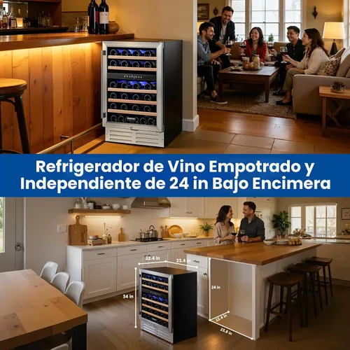 Vista 8 de BODEGA 24 Inch Wine Fridge, 46 Bottle, 41–72°F, Dual-Zone Temp Control.