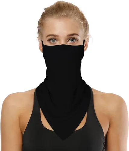 Vista 2 de YAYOUREL Polaina de cuello negro sólido para hombres y mujeres, cubrebocas de verano UV para la cara, cubierta de máscara con agujero