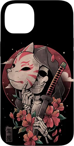 Vista 15 de iPhone 16 Death Messenger Japanese Aesthetics Grim Reaper Kitsune Mask Case