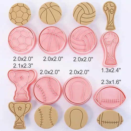 Vista 5 de Juego de cortadores de galletas con forma de bola, 8 piezas de fútbol 3D, baloncesto, béisbol, voleibol, fútbol, tenis, cortadores de galletas