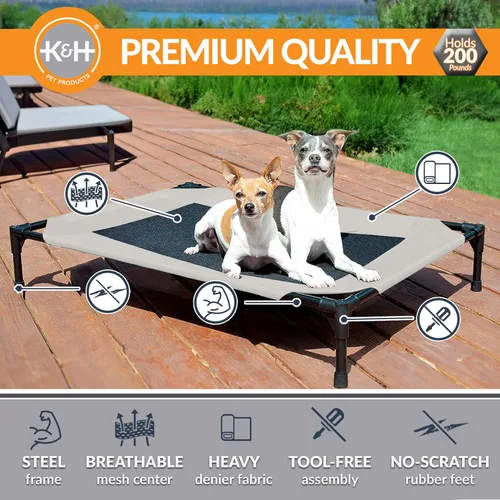 Vista 2 de K&H Pet Products Cuna elevada para perros para exteriores, hamaca elevada transpirable y refrescante para perros medianos, funda de malla lavable