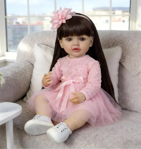 Vista 7 de iCradle Lovely Reborn Baby Dolls Girl de 22 pulgadas 21.7 in de cuerpo completo de vinilo suave realista muñecas recién nacidas de pelo largo
