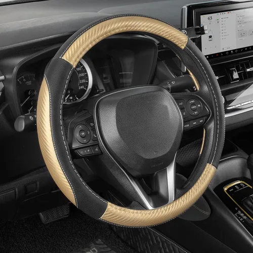 Vista 13 de SEG Direct Funda para volante de automóvil, tamaño mediano estándar de 14 1/2-15 pulgadas, embalaje no plegable, resistente, antideslizante, cuero