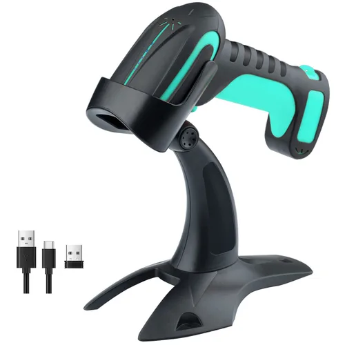 Vista 2 de Tera Escáner de código de barras QR 1D 2D inalámbrico con soporte, resistente industrial IP66 Drop & 1D 2D QR Escáner de código de barras