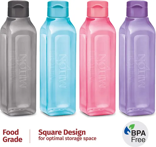 Vista 6 de MILTON Botella de agua deportiva cuadrada para jugos, 4 unidades, 17 onzas, ideal para jugos, batidos de leche, de plástico, botella de bebida