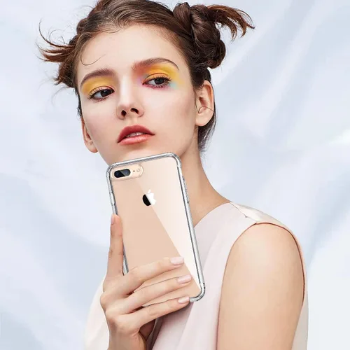 Vista 9 de ONES Funda delgada transparente para iPhone 8 Plus/7 Plus, PC + TPU híbrido, protección contra caídas de grado militar [antiamarillamiento], funda