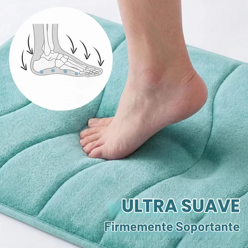 Vista 3 de Flamingo P Alfombra de Baño de Espuma Viscoelástica Tapetes de Baño Alfombra Antideslizante Absorbente de Agua para Ducha, 24x17 pulgadas, Verde Aqua