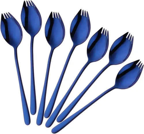 Vista 11 de Buyer Star Sporks - Juego de 6 tenedores de acero inoxidable 18/8 para uso diario en el hogar, 7.6 pulgadas, 1.6 onzas, cuchara para helado