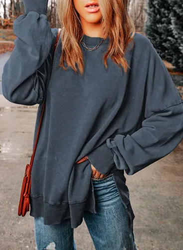 Vista 3 de SHEWIN Sudadera casual de manga larga con cuello redondo para mujer, ligera, holgada