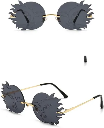 Vista 3 de ENTHYI Gafas de sol redondas sin montura para mujer, a la moda, divertidas, poligonales, con diseño de luna sonriente