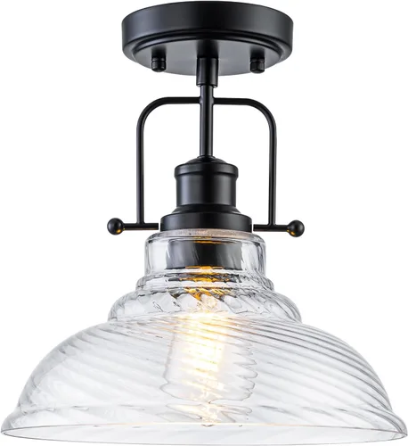 Vista 8 de WILON Lámpara de techo rústica de granja, luz de techo de vidrio semillado, luces de techo semiempotradas óxido, accesorios de iluminación