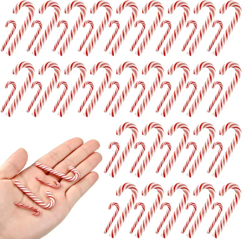 Vista 11 de Giegxin 60 piezas de bastón de caramelo de Navidad para manualidades, arcilla plástica falsa de caramelo, decoraciones de menta mini arcoíris