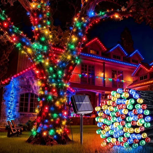 Vista 9 de Joomer Luces Solares Navideñas en Cadena, 39 pies, 100 LED, luces impermeables para exteriores con 8 modos de luces centelleantes para jardín