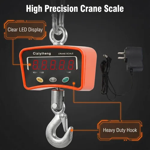 Vista 2 de Báscula colgante digital para grúa industrial con sensor de precisión adecuada para pesaje de granja (500 kg/1100 lb)