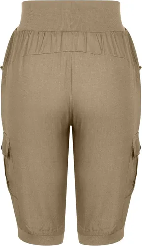Vista 3 de Uillui Pantalones capri de algodón y lino para mujer, ligeros, holgados, pantalones deportivos de carga con cintura elástica, pantalones deportivos