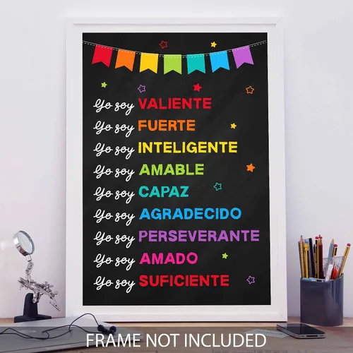 Vista 3 de Jinniee Yo Soy Valiente Fuerte Amado - Póster inclusivo en español, afirmaciones positivas para niños, autoestima, escuela en casa, decoración