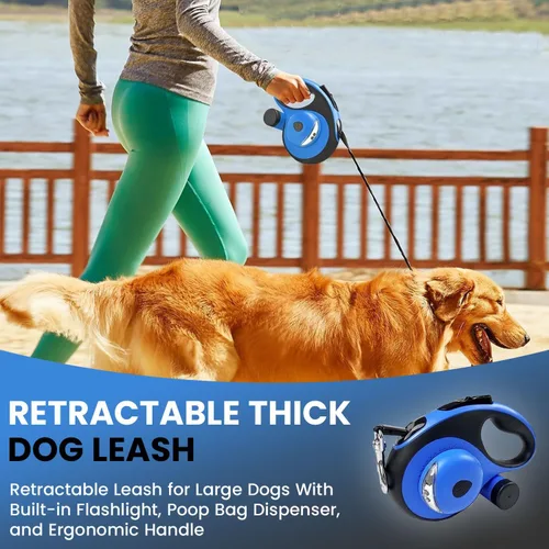 Vista 2 de Best Dog Supplies - Correa gruesa retráctil para perros grandes con dispensador de bolsas y linterna, correa de perro de 26 pies/26.2 ft para perros